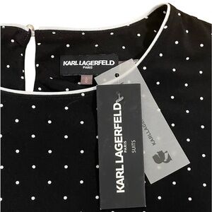 NWT Karl Lagerfeld Paris Black and White Polka Dot Bell Sleeve Top